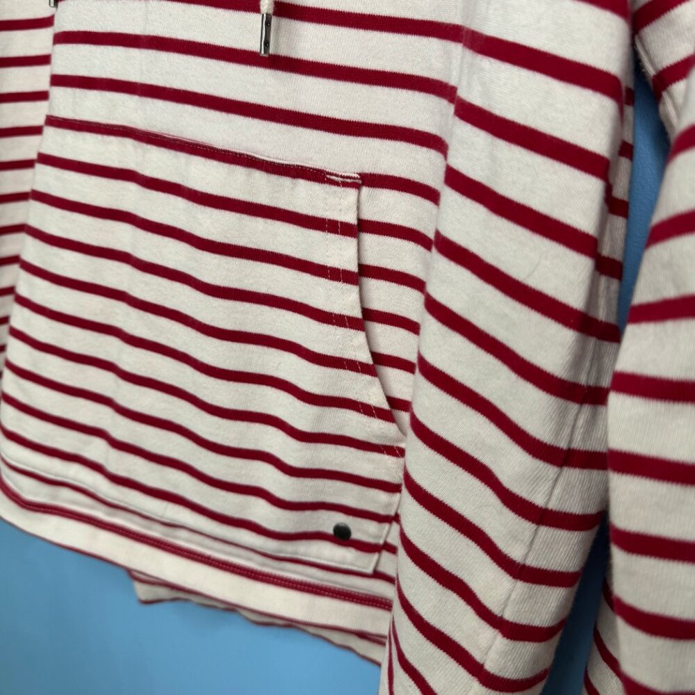 Red and Cream Striped Cotton Pullover Hoodie with Lacing - L - Picture 5 of 9